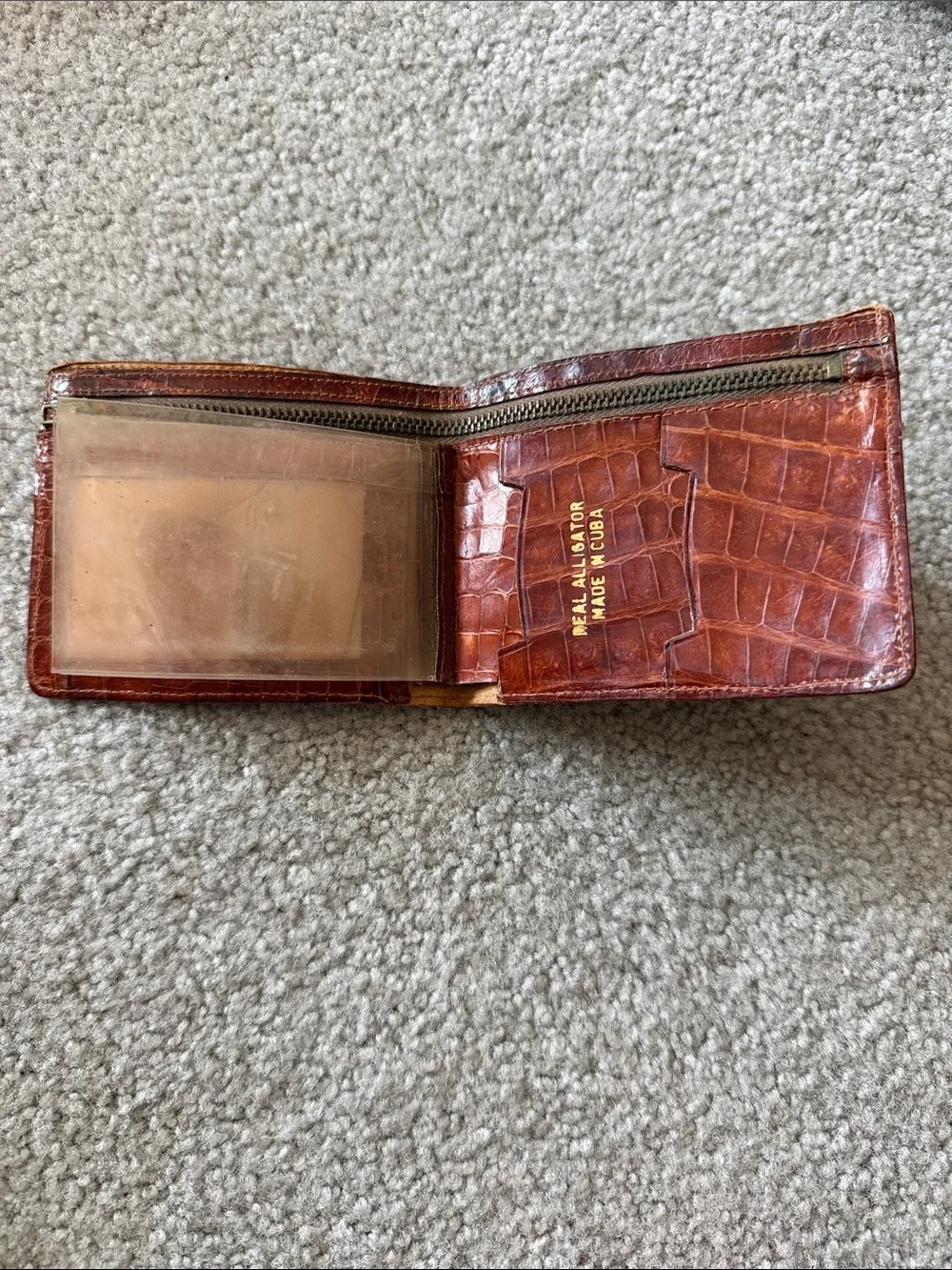 vintage brown alligator skin bifold wallet